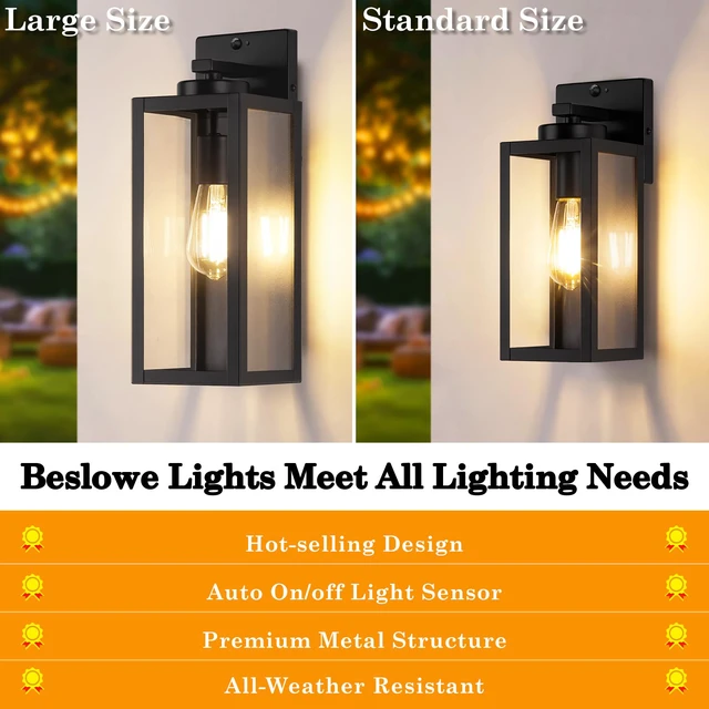 Alt view image 2 of 7 - 15" Large Upgraded Motion Sensor Outdoor Wall Lights, Matte Black 3 Lighting Modes, Rust-Resistant, Quick & Easy Installation, Waterproof & Weatherproof, Thick Clear Glass & Durable Metal