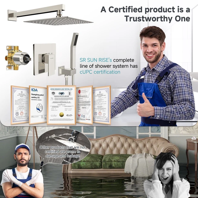 Alt view image 3 of 7 - Shower System 10-Inch Rainfall Shower Head Brushed Nickel Wall-Mounted Shower Faucet Set with Handle Solid Brass Valve and Trim Kit Included for a Complete Bathroom Installation