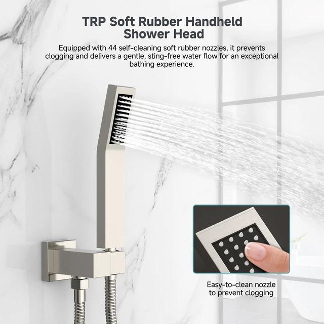 Alt view image 6 of 7 - Shower System 10-Inch Rainfall Shower Head Brushed Nickel Wall-Mounted Shower Faucet Set with Handle Solid Brass Valve and Trim Kit Included for a Complete Bathroom Installation