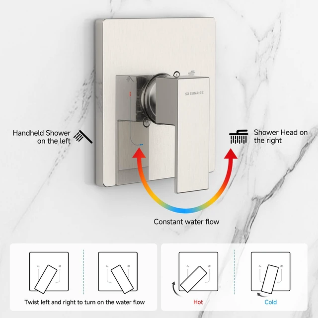 Alt view image 7 of 7 - Shower System 10-Inch Rainfall Shower Head Brushed Nickel Wall-Mounted Shower Faucet Set with Handle Solid Brass Valve and Trim Kit Included for a Complete Bathroom Installation