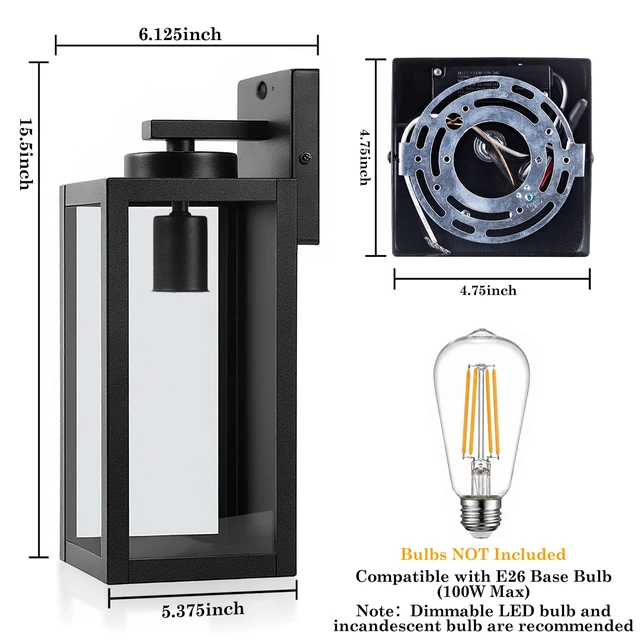 Alt view image 6 of 7 - 15" Large Upgraded Motion Sensor Outdoor Wall Lights, Matte Black 3 Lighting Modes, Rust-Resistant, Quick & Easy Installation, Waterproof & Weatherproof, Thick Clear Glass & Durable Metal
