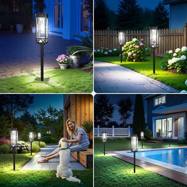 Alt view image 2 of 7 - Taller Solar Pathway Lights Outdoor, 8 Pack Upgraded Brighter Solar Garden Lights Solar Powered, Up to 15 Hours Outdoor Solar Lights for Yard Landscape Walkway Driveway Sidewalk (Cool White)