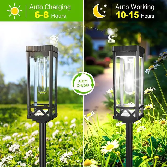 Alt view image 3 of 7 - Taller Solar Pathway Lights Outdoor, 8 Pack Upgraded Brighter Solar Garden Lights Solar Powered, Up to 15 Hours Outdoor Solar Lights for Yard Landscape Walkway Driveway Sidewalk (Cool White)