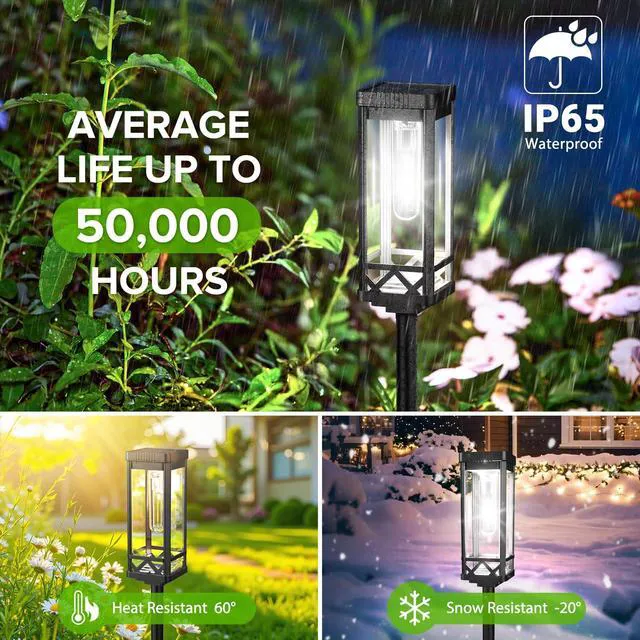 Alt view image 4 of 7 - Taller Solar Pathway Lights Outdoor, 8 Pack Upgraded Brighter Solar Garden Lights Solar Powered, Up to 15 Hours Outdoor Solar Lights for Yard Landscape Walkway Driveway Sidewalk (Cool White)