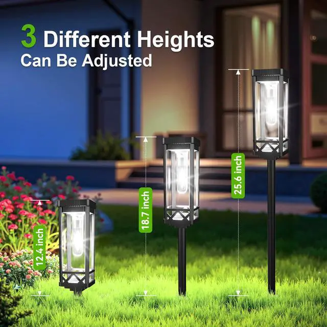 Alt view image 5 of 7 - Taller Solar Pathway Lights Outdoor, 8 Pack Upgraded Brighter Solar Garden Lights Solar Powered, Up to 15 Hours Outdoor Solar Lights for Yard Landscape Walkway Driveway Sidewalk (Cool White)