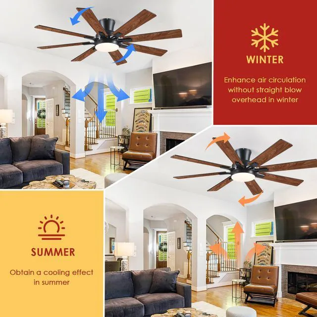 Alt view image 4 of 7 - 52 Inch Ceiling Fans with Lights Flush Mount Indoor Outdoor Brown Farmhouse Low Profile Ceiling Fan with Remote/APP for Bedroom Living Room, Quiet DC Motor, Dimmable, 8 Dual-finish Wood Blade