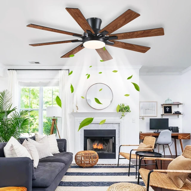 Alt view image 6 of 7 - 52 Inch Ceiling Fans with Lights Flush Mount Indoor Outdoor Brown Farmhouse Low Profile Ceiling Fan with Remote/APP for Bedroom Living Room, Quiet DC Motor, Dimmable, 8 Dual-finish Wood Blade