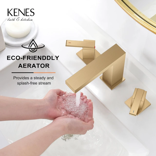 Alt view image 4 of 7 - Champagne Bronze Widespread Bathroom Faucet 3 Hole Vanity Faucet Bathroom Sink Faucet with Pop Up Drain & Supply Lines, Lead-Free cUPC & NSF Certified, 8 Inch Faucet for Vanity Restroom Sink