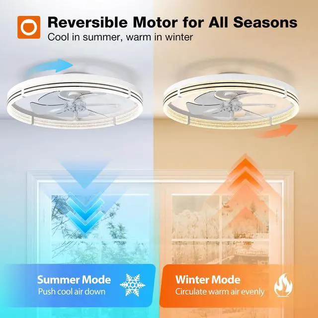 Alt view image 4 of 7 - 24" Ceiling Fans with Lights and Remote, Low Profile Fandelier Wider Airflow, 3000-6000K Dimmable LED, 6 Speeds, Reversible DC Motor, App Control, Memory Function, Timer, Quiet Operation