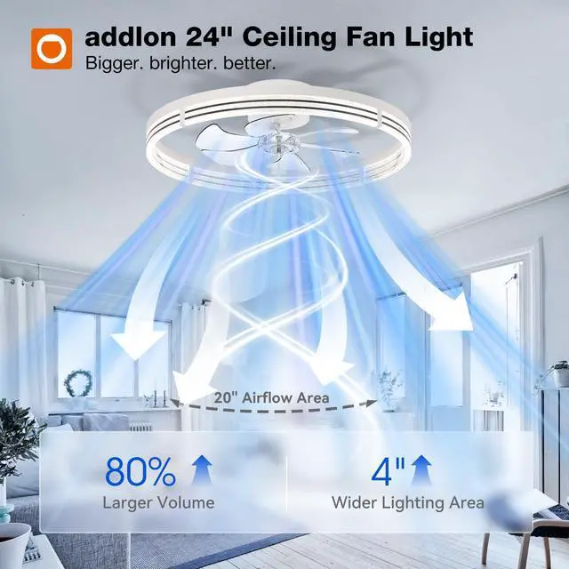 Alt view image 2 of 7 - 24" Ceiling Fans with Lights and Remote, Low Profile Fandelier Wider Airflow, 3000-6000K Dimmable LED, 6 Speeds, Reversible DC Motor, App Control, Memory Function, Timer, Quiet Operation