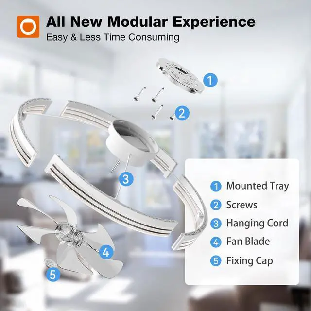 Alt view image 6 of 7 - 24" Ceiling Fans with Lights and Remote, Low Profile Fandelier Wider Airflow, 3000-6000K Dimmable LED, 6 Speeds, Reversible DC Motor, App Control, Memory Function, Timer, Quiet Operation
