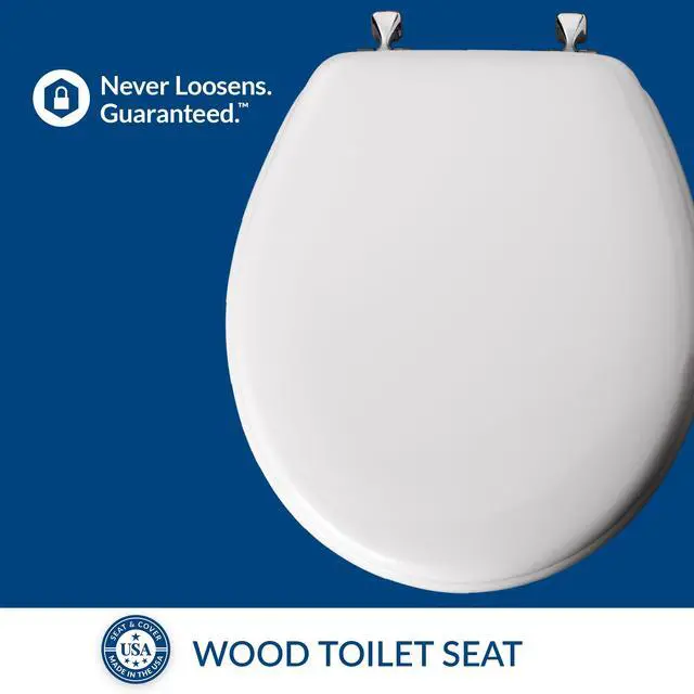 Alt view image 3 of 7 - 844CP 000 Edgewater Toilet Seat with Chrome Hinges will Never Come Loose, ROUND, Durable Enameled Wood, White (Pack of 2)