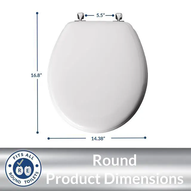 Alt view image 5 of 7 - 844CP 000 Edgewater Toilet Seat with Chrome Hinges will Never Come Loose, ROUND, Durable Enameled Wood, White (Pack of 2)