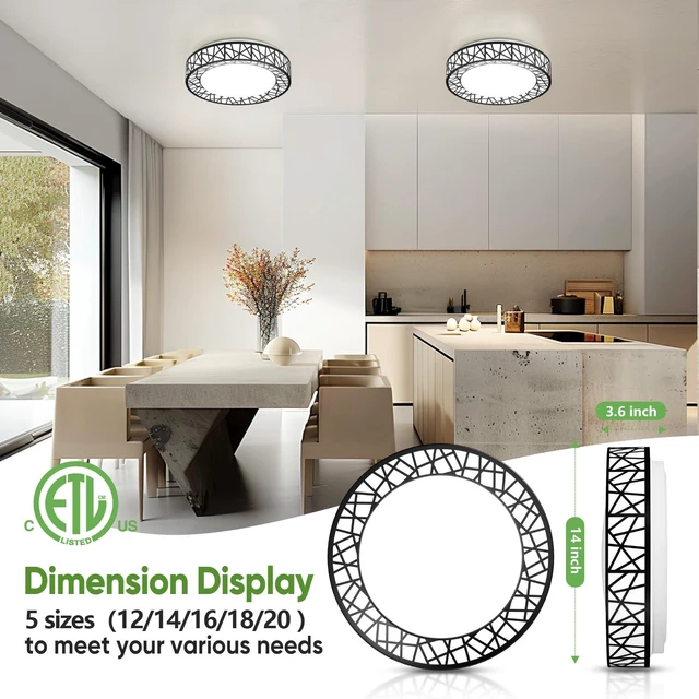 Alt view image 5 of 7 - 14 Inch Bird's Nest Flush Mount Ceiling Light, 24W, 5CCT 2700K-6500K Selectable, Modern LED Ceiling Light Fixture, Dimmable, for Bedroom, Kitchen, Closet, Black, ETL Listed