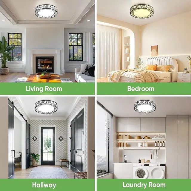 Alt view image 7 of 7 - 14 Inch Bird's Nest Flush Mount Ceiling Light, 24W, 5CCT 2700K-6500K Selectable, Modern LED Ceiling Light Fixture, Dimmable, for Bedroom, Kitchen, Closet, Black, ETL Listed