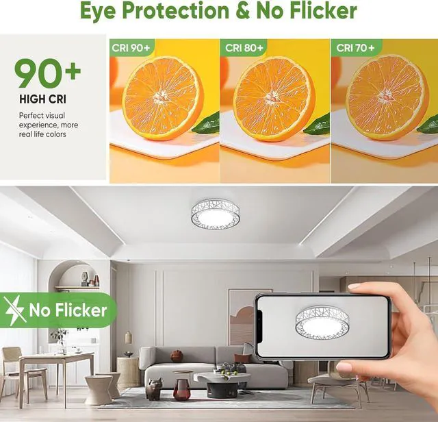 Alt view image 6 of 7 - 14 Inch Bird's Nest Flush Mount Ceiling Light, 24W, 5CCT 2700K-6500K Selectable, Modern LED Ceiling Light Fixture, Dimmable, for Bedroom, Kitchen, Closet, Brushed Nickel, ETL Listed