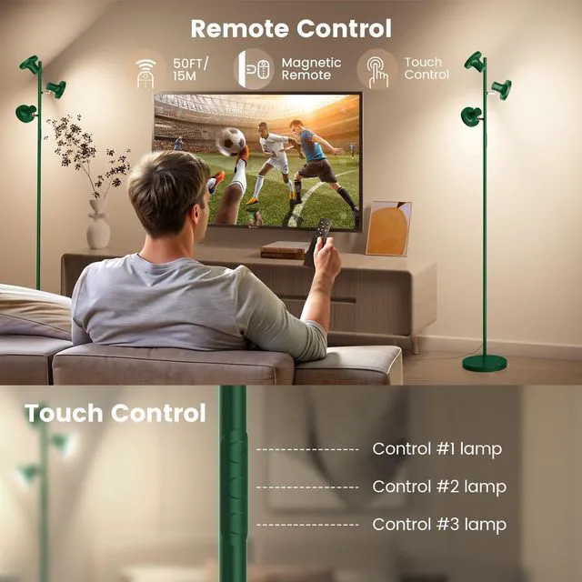 Alt view image 6 of 7 - 36W LED Tree Floor Lamp, Modern Dimmable Standing Lamp with Remote & Touch Control, 4 Color Temperatures, 3 Rotatable LED Light Floor Lamps for Living Room, Bedroom, Office