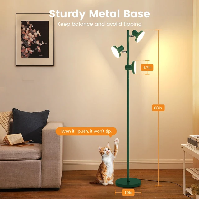 Alt view image 7 of 7 - 36W LED Tree Floor Lamp, Modern Dimmable Standing Lamp with Remote & Touch Control, 4 Color Temperatures, 3 Rotatable LED Light Floor Lamps for Living Room, Bedroom, Office