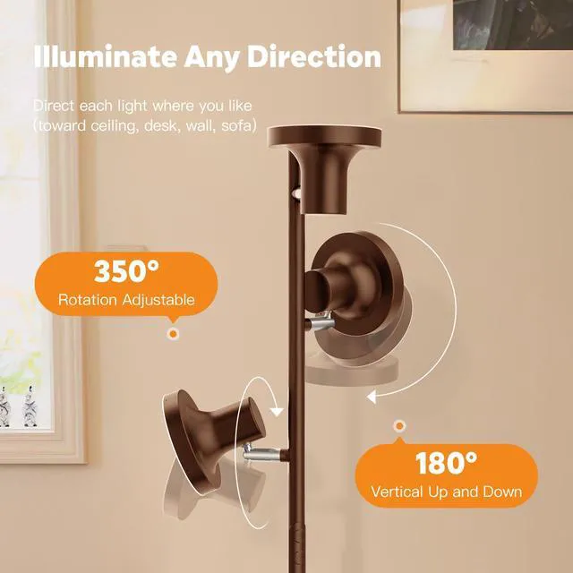 Alt view image 5 of 7 - 36W LED Tree Floor Lamp, Modern Dimmable Standing Lamp with Remote & Touch Control, 4 Color Temperatures, 3 Rotatable LED Light Floor Lamps for Living Room, Bedroom, Office