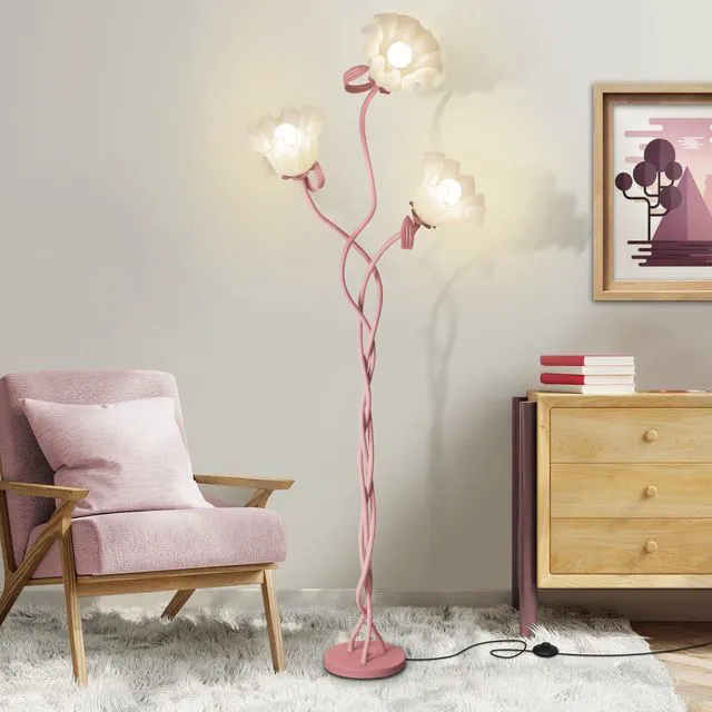 Main image of Flower Standing Lamp for Bedroom, Cute Corner Floor Lamp with Flexible Gooseneck, 3 Light Floor Reading Lamp with 3 Color Temperatures, Bulbs Included, Tall Floor Lamp for Living Room Corner(Pink)