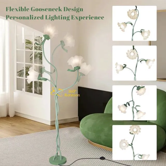 Alt view image 3 of 7 - Flower Standing Lamp for Bedroom, Cute Corner Floor Lamp with Flexible Gooseneck,3 Light Floor Reading Lamp with 3 Color Temperatures, Bulbs Included, LED Tall floor Lamp for Living Room Corner(Green)