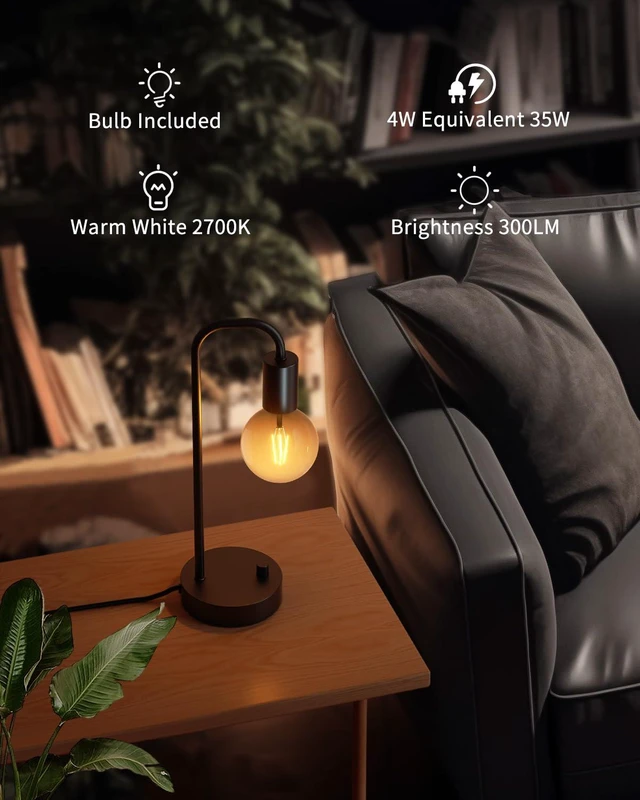 Alt view image 4 of 6 - Industrial Table Lamp Set of 2 with USB C&A Charging Port, Stepless Dimmable Nightstand Bedside Lamps for Bedroom,Desk Lamps with 2700K Black Gradient Bulb for Reading Living Room,Office
