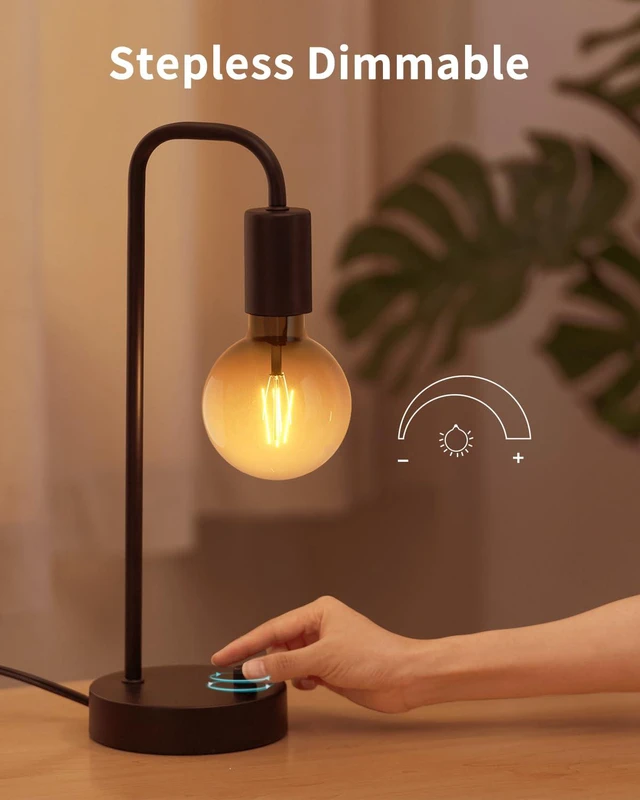 Alt view image 3 of 6 - Industrial Table Lamp Set of 2 with USB C&A Charging Port, Stepless Dimmable Nightstand Bedside Lamps for Bedroom,Desk Lamps with 2700K Black Gradient Bulb for Reading Living Room,Office