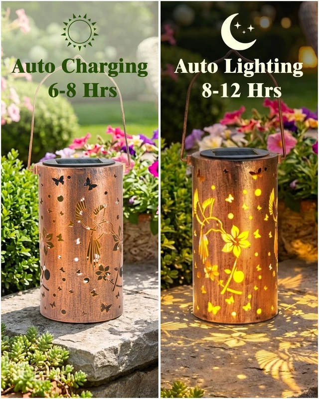 Alt view image 3 of 7 - Birthday Gifts for Women, Solar Lanterns, Hummingbirds, 4 Pack Solar Lanterns Outdoor Waterproof, Metal Hanging Lights, IP65 Waterproof, LED Decorative Lantern, Garden Decor, Gifts for Mom