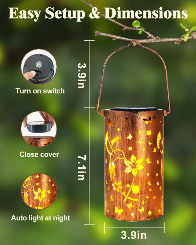Alt view image 4 of 7 - Birthday Gifts for Women, Solar Lanterns, Hummingbirds, 4 Pack Solar Lanterns Outdoor Waterproof, Metal Hanging Lights, IP65 Waterproof, LED Decorative Lantern, Garden Decor, Gifts for Mom