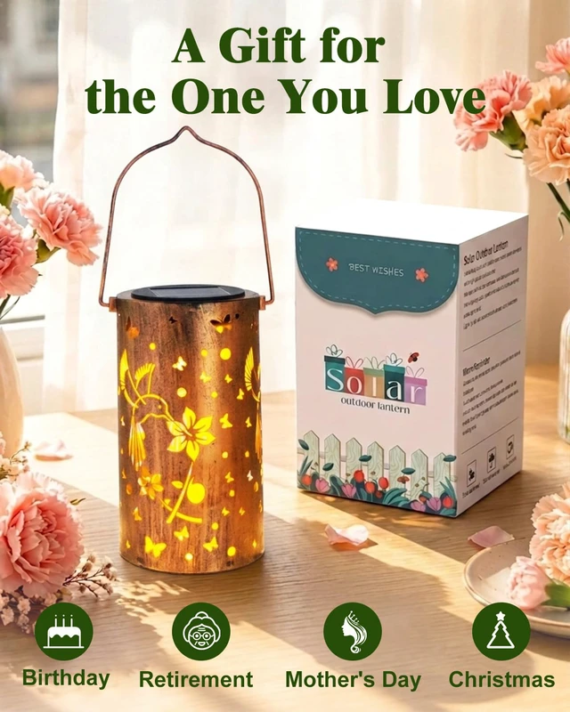 Alt view image 2 of 7 - Birthday Gifts for Women, Solar Lanterns, Hummingbirds, 4 Pack Solar Lanterns Outdoor Waterproof, Metal Hanging Lights, IP65 Waterproof, LED Decorative Lantern, Garden Decor, Gifts for Mom