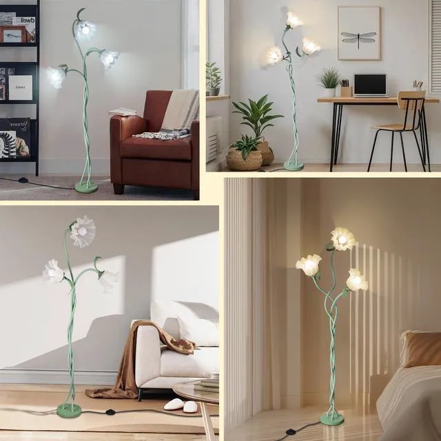 Alt view image 7 of 7 - Flower Standing Lamp for Bedroom, Cute Corner Floor Lamp with Flexible Gooseneck,3 Light Floor Reading Lamp with 3 Color Temperatures, Bulbs Included, LED Tall floor Lamp for Living Room Corner(Green)