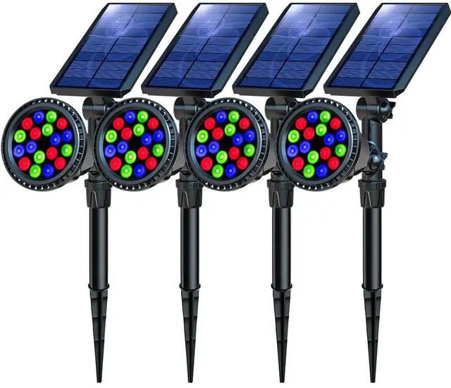 Main image of Solar Spot Lights Outdoor, 9 Color Modes, 18 LED Spotlight, 600LM Landscape Lights, Solar Powered for Garden, Yard, Driveway, Tree, Christmas, Halloween Decor (4 Pack)