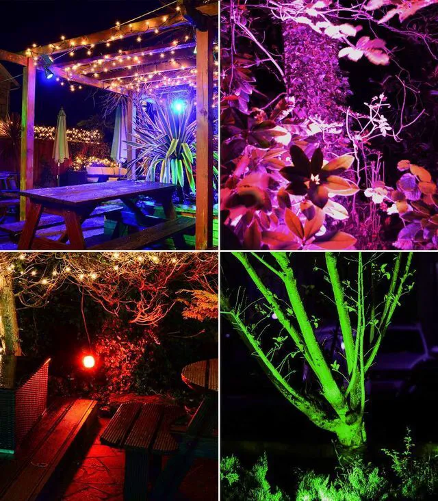 Alt view image 4 of 7 - Solar Spot Lights Outdoor, 9 Color Modes, 18 LED Spotlight, 600LM Landscape Lights, Solar Powered for Garden, Yard, Driveway, Tree, Christmas, Halloween Decor (4 Pack)