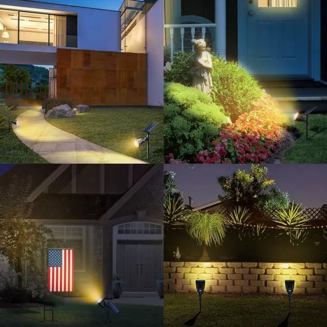 Alt view image 2 of 7 - Solar Spotlights, 18 LED Solar Lights Outdoor Waterproof, 2 Mode Soft Warm White Landscape Lighting Auto On/Off Spot Lights for Flag Pole Garden Yard Tree Driveway Pool, 4 Pack