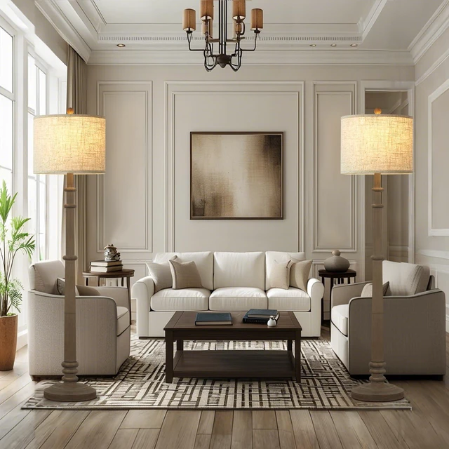 Alt view image 2 of 7 - Floor Lamps for Living Room - 60" Farmhouse Floor Lamp with Adjustable Color Temperatures - Vintage Standing Lamp Reading Light with Linen Shade Retro Tall Lamp for Bedroom Office, Grey