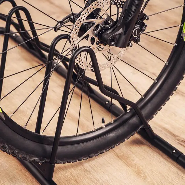 Alt view image 5 of 7 - Bicycle Floor Parking Rack Stand - for Mountain MTB Road Bike - Indoor Home Garage Storage - Classic 5 Bikes