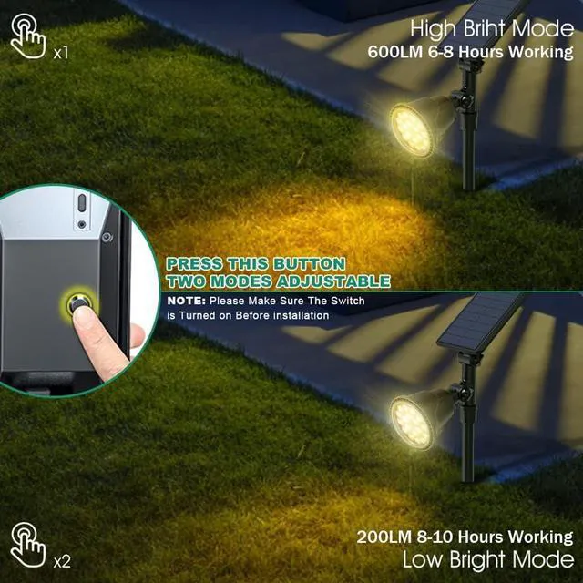 Alt view image 4 of 7 - Solar Spotlights, 18 LED Solar Lights Outdoor Waterproof, 2 Mode Soft Warm White Landscape Lighting Auto On/Off Spot Lights for Flag Pole Garden Yard Tree Driveway Pool, 4 Pack