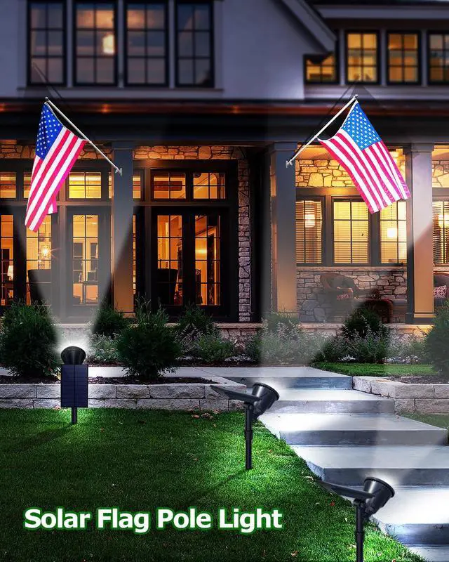 Alt view image 2 of 7 - Solar Spot Lights Outdoor Waterproof, 18 LED 2 Mode Brightness Solar Spotlights Dusk to Dawn Landscape Lighting Flag Pole Lights for Garden Yard Tree Pool Sign Pathway, 4pack(Cool White)