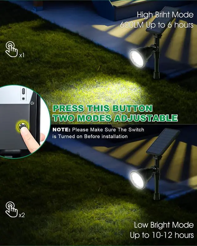 Alt view image 3 of 7 - Solar Spot Lights Outdoor Waterproof, 18 LED 2 Mode Brightness Solar Spotlights Dusk to Dawn Landscape Lighting Flag Pole Lights for Garden Yard Tree Pool Sign Pathway, 4pack(Cool White)