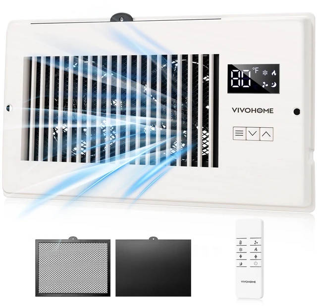 Main image of Quiet Register Booster Fan with Opening 6" x 10", Smart Thermostat 10-Speed Control, Removable Dust-proof Mesh & Register Blocker, White AC Vent Fan for Floor, Ceiling, Wall