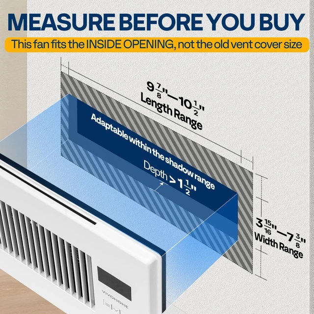 Alt view image 2 of 7 - Quiet Register Booster Fan with Opening 6" x 10", Smart Thermostat 10-Speed Control, Removable Dust-proof Mesh & Register Blocker, White AC Vent Fan for Floor, Ceiling, Wall