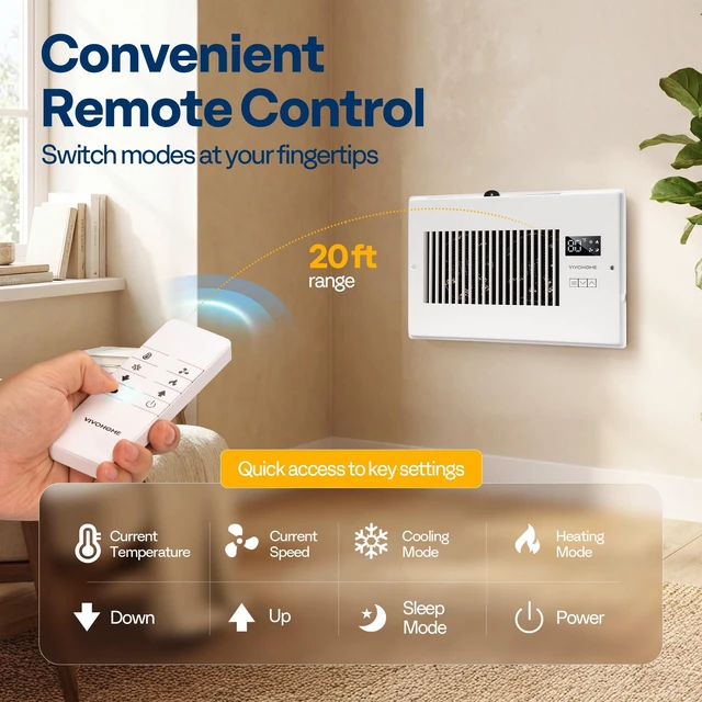 Alt view image 6 of 7 - Quiet Register Booster Fan with Opening 6" x 10", Smart Thermostat 10-Speed Control, Removable Dust-proof Mesh & Register Blocker, White AC Vent Fan for Floor, Ceiling, Wall