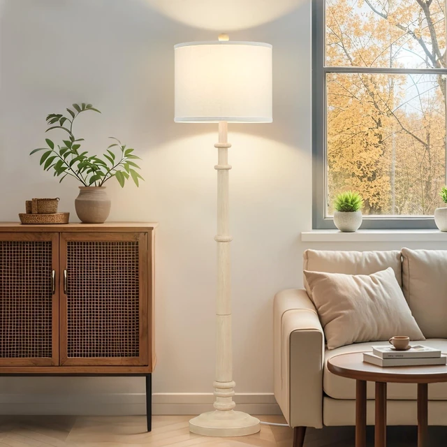 Main image of Floor Lamps for Living Room - 60" Farmhouse Floor Lamp with Adjustable Color Temperatures - Vintage Standing Lamp Reading Light with Linen Shade Rustic Tall Lamp for Bedroom Office, Oatmeal Wash