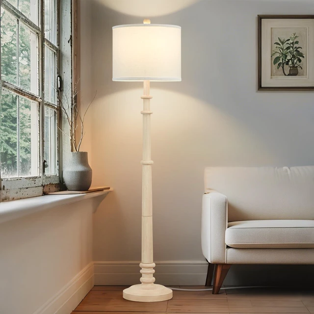 Alt view image 4 of 7 - Floor Lamps for Living Room - 60" Farmhouse Floor Lamp with Adjustable Color Temperatures - Vintage Standing Lamp Reading Light with Linen Shade Rustic Tall Lamp for Bedroom Office, Oatmeal Wash