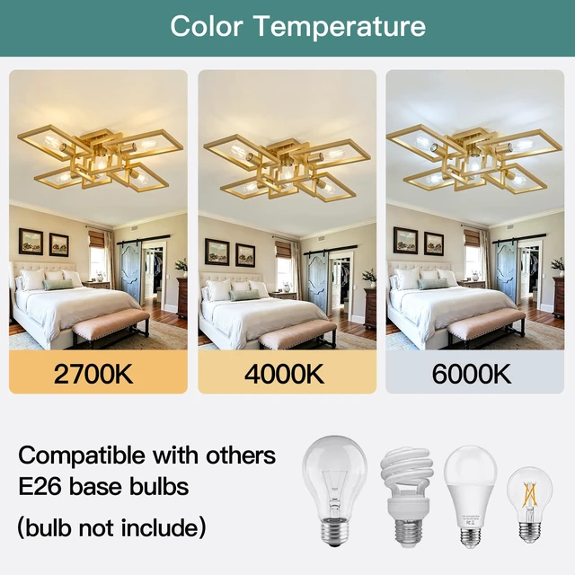 Alt view image 4 of 7 - Semi Flush Mount Ceiling Light 5-Light Gold Kitchen Light Fixtures Modern Large Matte Sputnik Chandelier for Dining Room Bedroom Farmhouse Living Room