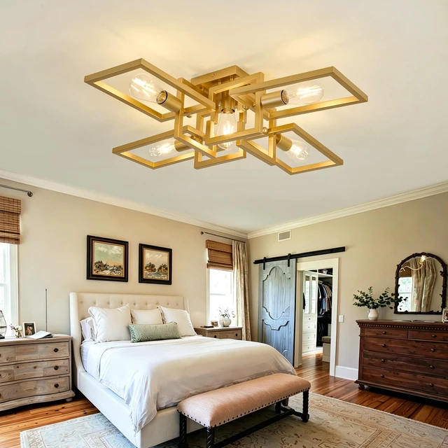 Alt view image 7 of 7 - Semi Flush Mount Ceiling Light 5-Light Gold Kitchen Light Fixtures Modern Large Matte Sputnik Chandelier for Dining Room Bedroom Farmhouse Living Room