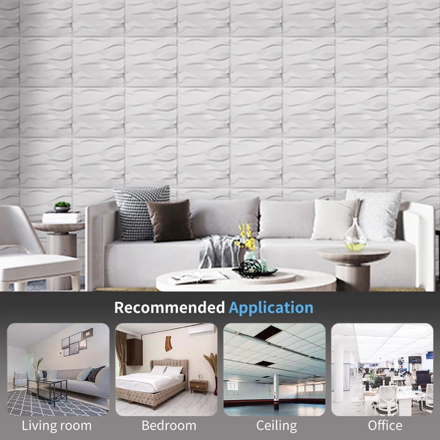 Alt view image 2 of 7 - Decorative 3D Wall Panel, 32 Sq.FT PVC Interior Wall Decor for Living Room, Bedroom, Lobby, Office, Shopping Mall, White