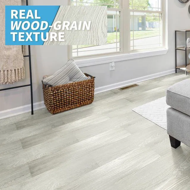 Alt view image 2 of 7 - Wood Texture Peel and Stick Vinyl Floor Planks, 36-Pack, White Ash Cover 54 sq.ft, Waterproof, Self-Adhesive, Scratch Resistant, Premium Vinyl, Ideal for Bedroom, Living Room, Kitchen, RV
