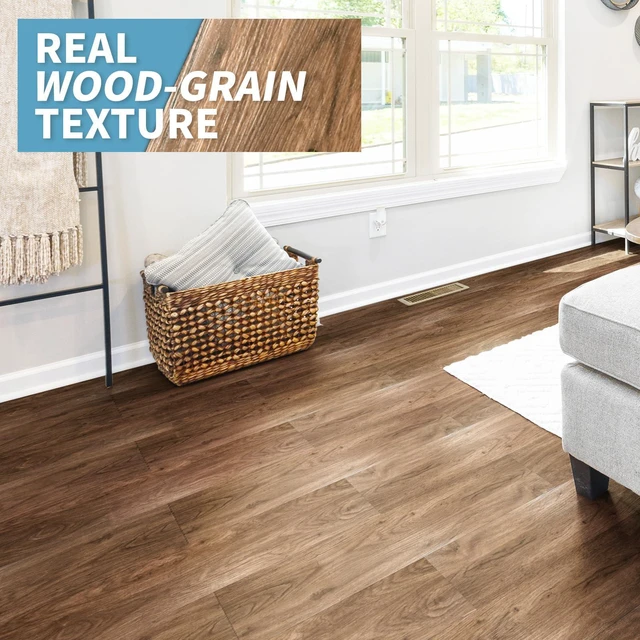Alt view image 3 of 7 - Wood Texture Peel and Stick Vinyl Floor Planks, 36-Pack, Rosewood Cover 54 sq.ft, Waterproof, Self-Adhesive, Scratch Resistant, Premium Vinyl, Ideal for Bedroom, Living Room, Kitchen, RV