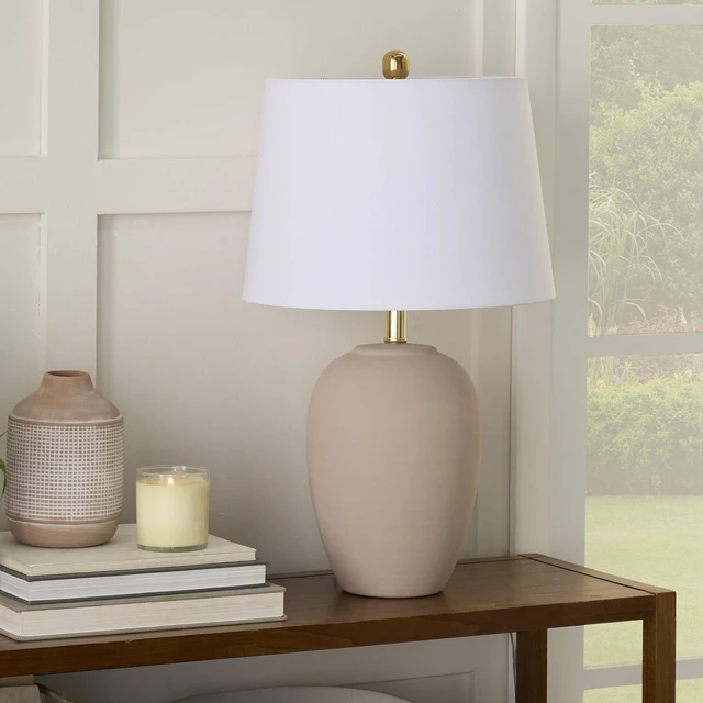 Main image of Home 23" Light Pink Ceramic Jar Table Lamp for Bedroom, Living Room, Dining Office, with White Shade (Pack of 1)